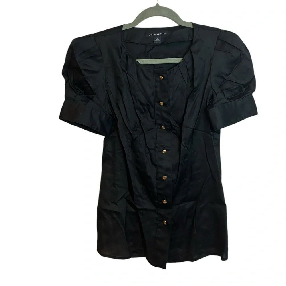 Banana Republic Black Puff Sleeve Peasant Blouse